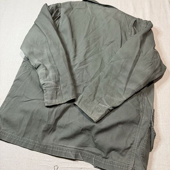 Vtg LL Bean Chore Field Barn Cotton Green Lined Coat Jacket Distressed Sz L - Picture 3 of 9